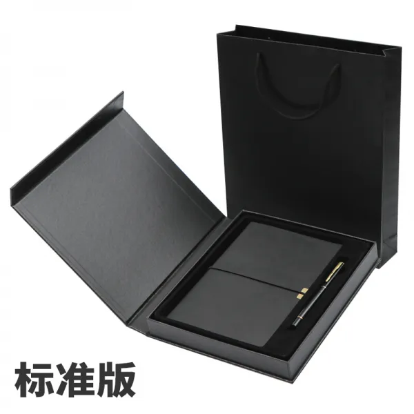 비즈니스 노트 문구 선물 메모장 세트 두꺼운 일기장 회의 기념품 창의안 A5가죽 기사본은 로고 로프 끈 묶음 평장본 세트 표준판 블랙으