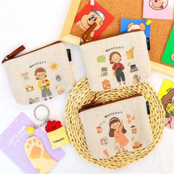 동전지갑 오리지널 데일리 코튼 캔버스 지퍼 동전 지갑 여학생 미니 큐티 머니클립 스몰