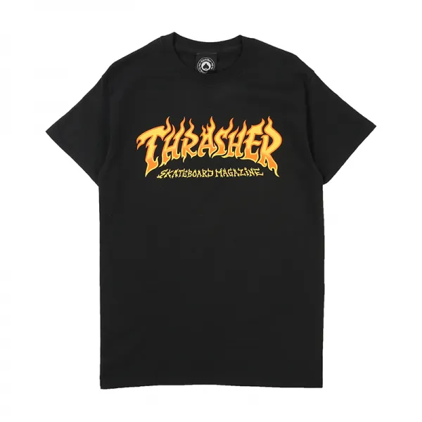 KDH행복 박스로고티 THRASHERFIRELOGOSS 미국판 떨리다 화염 열기다 플라워 프린트 반팔맨 티셔츠