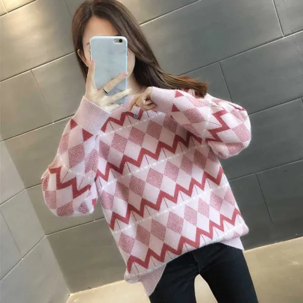 퍼아우터 당신 나는 구정 이와 같다 채색 정부측 빨리 시대적 풍조 겨울 가을 라운드넥 와이드 루즈핏 핏아우터 줄무늬 털