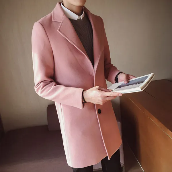 남자코트 가을겨울용 모직 코트 남성하프코트 모직물 자켓 바람막이옷 젊은느낌 긴팔 옷 C06 핑크