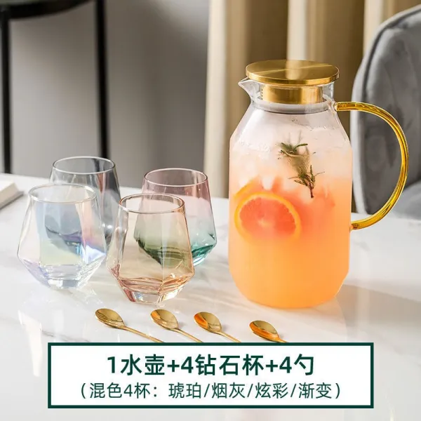 거실 컵 보 고무 덮개 A커버 기다리다 가정용 찻잔 영리함 풀세트 물병 도구 한세트 승객을 싣다 노르딕 4541094042, 다이아몬드 컵 큐빅 주전자 _4컵 4