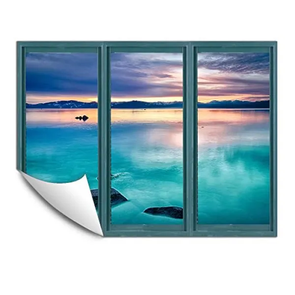 벽 침실 침실 가짜 창 블루 윈도우 이동식 벽지 박탈 및 스틱 벽 스티커 24x32 인치 24"x32" Blue 1911 Y34 24"x32" Blue 1911 Y34