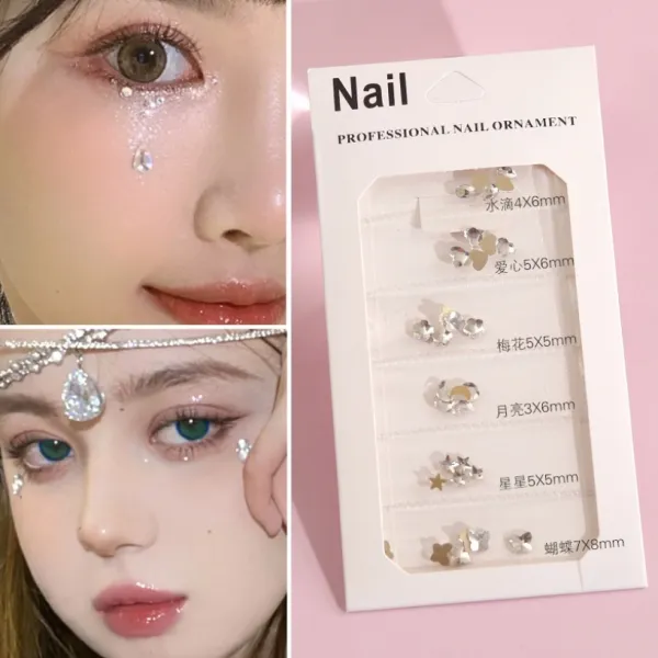 엘네티 글리터 색조메이크업 눈초리 스티커 별 눈물 사마귀 첩 라이크 무대 화장함 선명한 규빅 펀치크 장식, K66- 플랫 화이트 이형규빅 (금저