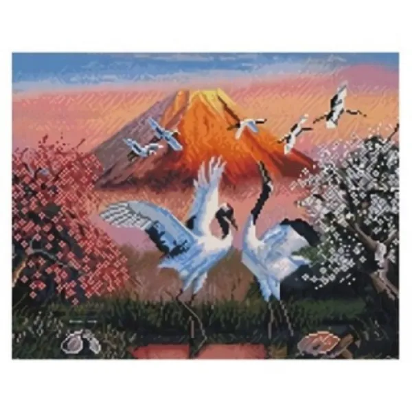 happy shopping한가하게 행운 이리저리 노는 학 만개한 꽃 가을 절경 3D 보석십자수 + 구성품 증정, 90x130cm