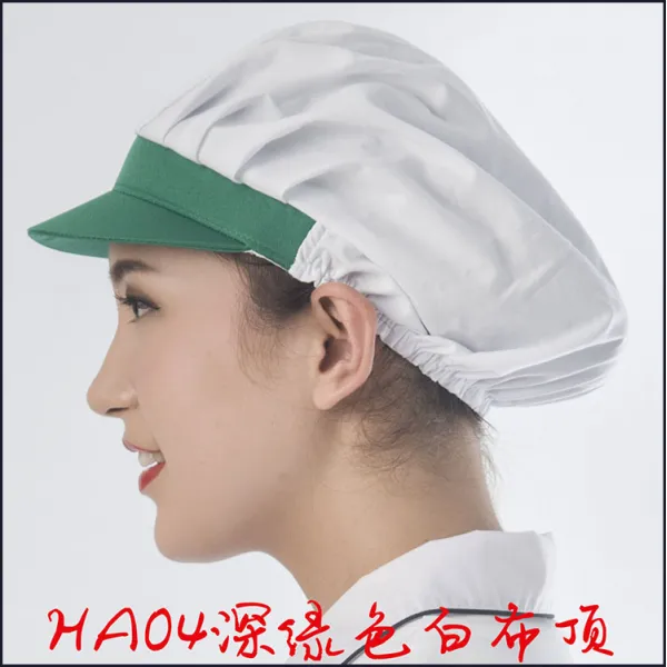 파 센나 롱 헤어 캔버스 불밥 캡 자녀 기름 연기 방지 화이트 주방 여 스타일 원단 조리사 베이킹, 레몬색 그린 HA04흰천