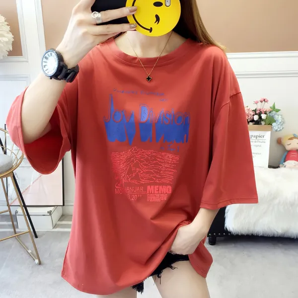 SIMKUNG 심쿵마켓 빅사이즈 오버핏 캐주얼 프린트 즈핏 반팔 티셔츠