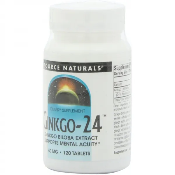 Source Naturals Ginkgo-24-은행 나무 추출물 40 mg은 정신력을 지원합니다-120 정제, 단일상품