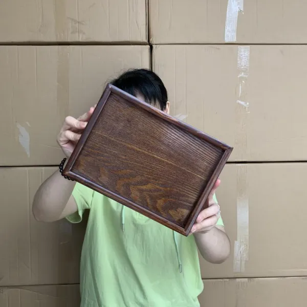 구이팬 나무재질쟁반 직사각형가정용 일본식 모델하우스 음식을 내놓다 수납 실제 시스템 바베큐 결혼 물컵 판, T18-브라운 크기 직사각형 25cm너비 18CM필요
