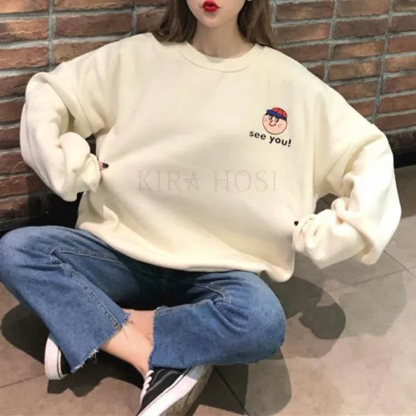kirahosi 여자 학생 오버사이즈 귀여운 맨투맨 Mdmjri