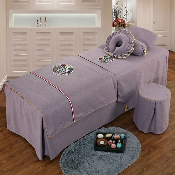 마사지베드커버 퀄리티 뷰티 침대커버 4종 면린넨 미용원 컵 2971168968, 꽃이 잘 피고 달이 둥글다 보라색 (