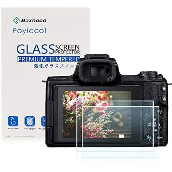 캐논 EOS M50 강화 유리 화면 보호 기용 Poyiccot (2 팩) 광학 9H 경도 0.3mm 캐논 EOS M50 용 초박형 DS, 상세 설명 참조0, 상세 설명 참조0