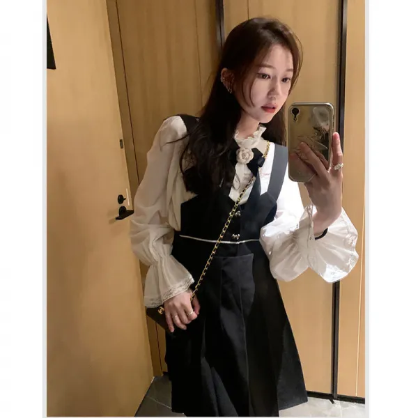 Baiwife 시즌센스 담당 하이웨이스트 우산 스커트 나이 빼기 타임캡슐~블랙 나시 플리츠 스커트