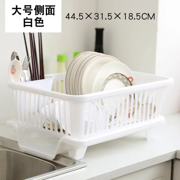 식기건조대 가정용 물빠짐 구멍뚫는 더블층 낙숫물 3층 주방 플라스틱그릇 그릇걸이 물탱크 그릇과수저, T16-측면 빅사이즈 화이트