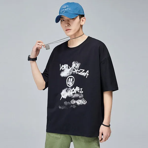 반소매 티셔츠 남성 얼음 감각은 루즈핏 옷을 번성 초 국가적 의 여름 을 프린트 스마일