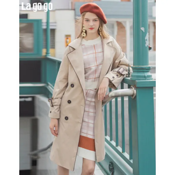 Lagogo/탈곡곡 2019 가을 복고풍 트렌치코트 여성 ICF238C45 베이지(S1) 15(2)