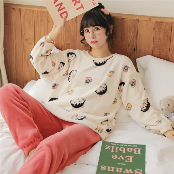 시안스룸 겨울잠옷세트 여성 가을 계절 블루 별 큐트 두꺼운 보온 봄 학생 실내복 홈웨어