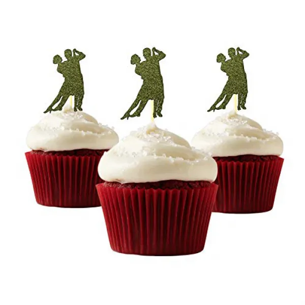 Tango dancer Cup Cake Topper Fantasy Glitter Card Stock 12 per Pack Cupcake studio 54 dancing machin, 1