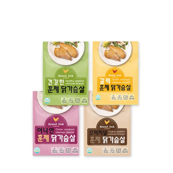 브랜드닭 훈제 닭가슴살 오리지널8+어니언7+갈릭7+건강한8팩 30팩 100g