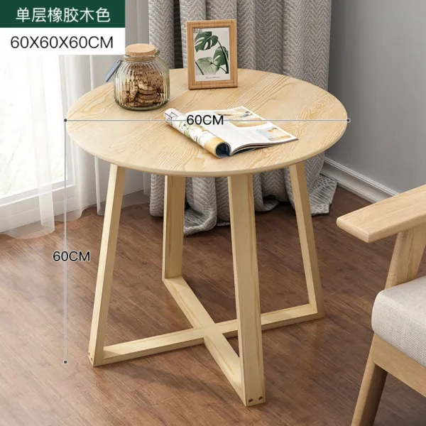 북유럽 원목 미니멀스타일 원형 티테이블 사이드테이블 단일 레이어 나뭇결 색 직경 60 높이60cm