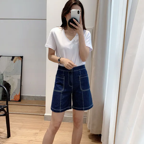JW컴퍼니 스판청반바지 간지나는 클래식 다리가 긴 사람 감명선 빳빳한 와이드 루즈핏 A라인 넓디넓다 데님반바지 핫팬츠