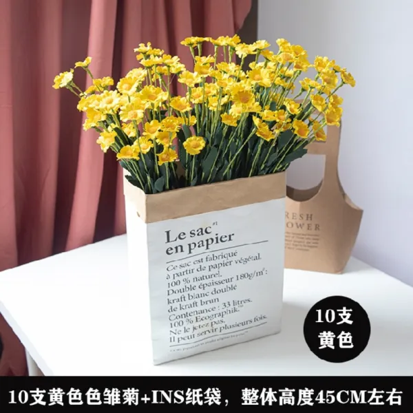 조화 꽃다발 부케 들꽃 데이지꽃 건화 사진작가 카모마일 거실 꽃 장식, 옐로 10수+ins 라지 소가죽 종이백