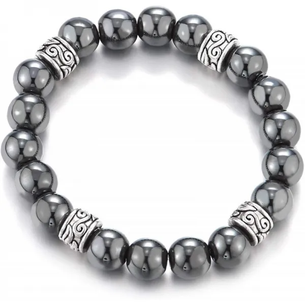 COOLSTEELANDBEYOND Mens Womens 4 개의 부족 구 매력 Stretchable를 가진 까만 적 구슬 팔찌