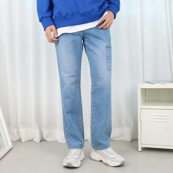 프레젠트 남성용 와이드핏 카고 포켓 청바지 [017]
