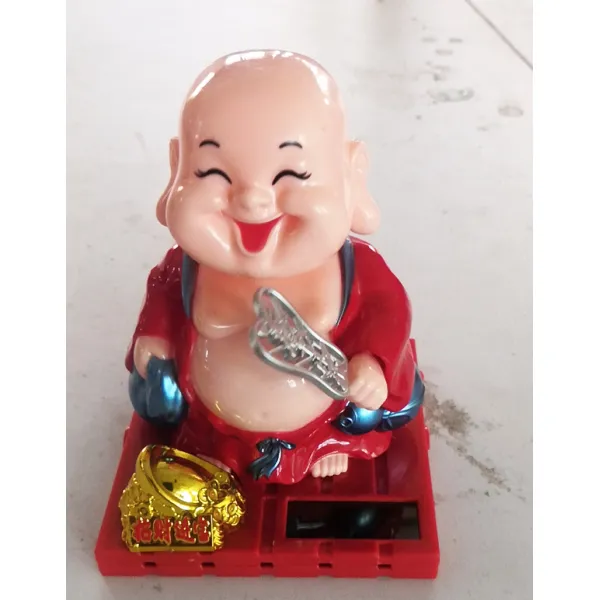 노점 화물 공급원 태양열 미륵 부처님이 고개를 끄덕이다 부채질함 차량탑재 작은 중 독창적 진열 피규어, 레드 미륵불