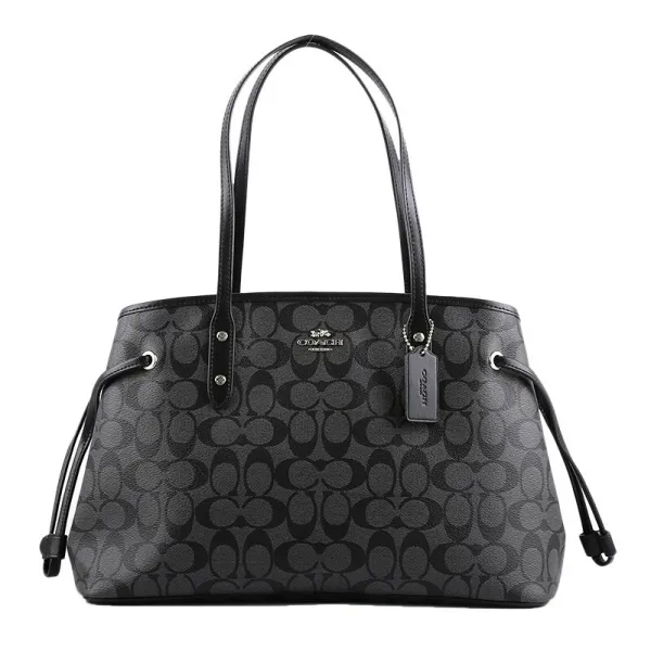 COACH 코 지 사치품 여사 PVC 데 비 백 숄 더 백 숄 더 백 블랙 그레이 프린트 F57842 SVDK6