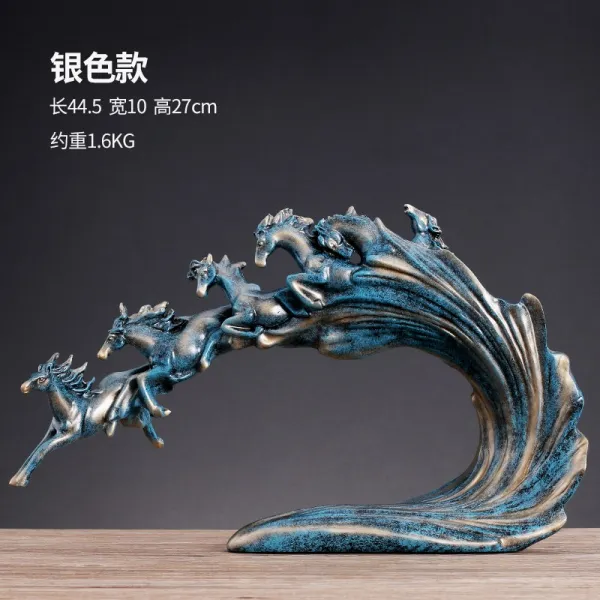 역동적인 말 조각상 테이블 장식품 인테리어 블루