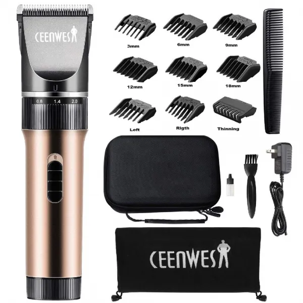 Ceenwes 이 무선 조용한 헤어 면도기 충전식 체모 제거 기계 (9 개) 빗과 여성 아버지 어머니 아기를 위해, none, 상세페이지참조