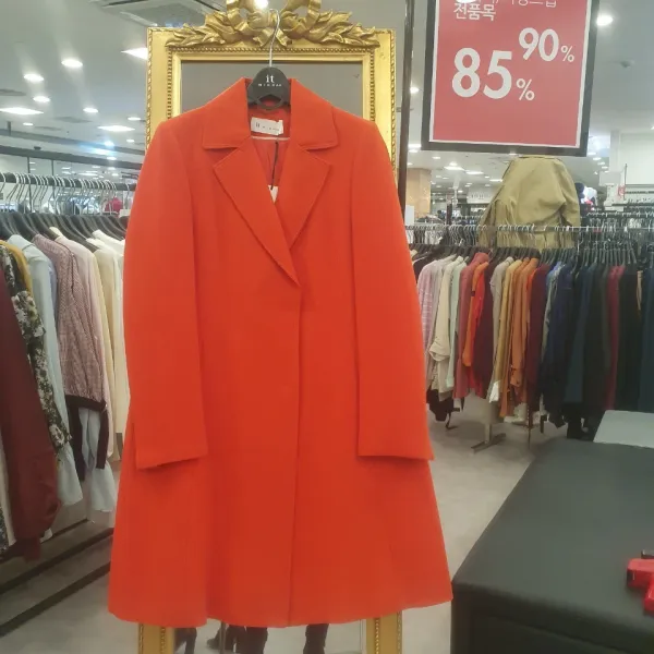 잇미샤 레드 오렌지 다홍색 간절기 오버핏 코트 뉴코아 울산성남점