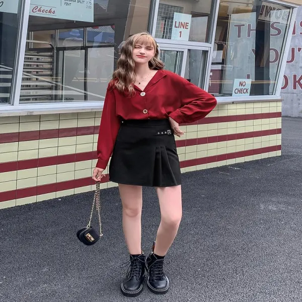 Happy 슬림 무지 브이넥 여성 빈티지 심플 셔츠 셔츠 패션