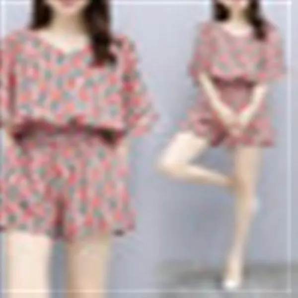 월반청 블라우스 2019 봄 여름 신상품 신상 한여름 신상 여성용 반팔 투피스 캐주얼 레이스 섹시 프린트 반팔 원피스 그림 M