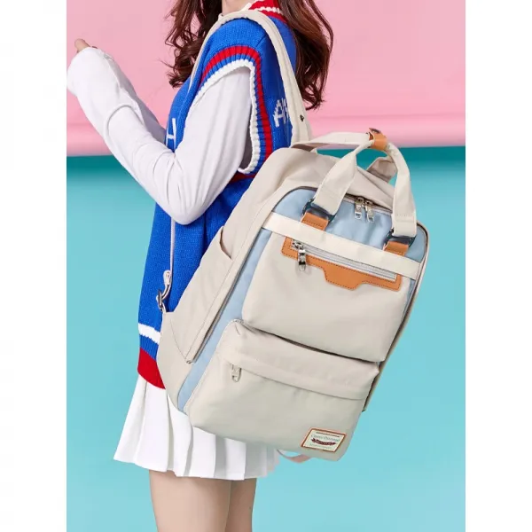 도너츠 더블백 여성 백일장 여행 한판 대용량 가방 고등학교 중학생 대학생 가방 연그레이-라벨 컬렉션 귀염둥이 토끼털 볼 장식(6270)