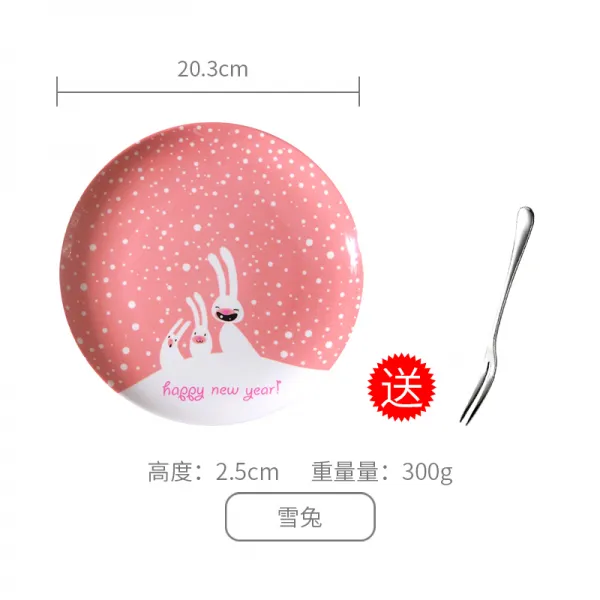 크리스마스 온정 선물 뼈 사기 식판 북 유럽풍 스테이크 서빙 접시 8인치 과일 샐러드, 눈토끼 8골증정 1