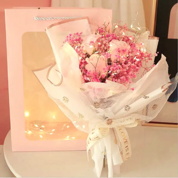 [ 아르띠콜로 램프 안개꽃다발 ] 특별한선물 드라이플라워 프리저브드플라워 생일선물 led 안개꽃 핑크 꽃다발 조화 여자친구 꽃 기념일 졸업 발렌타인 선물
