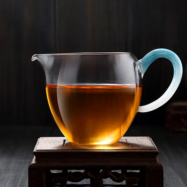 구름 위 투명 유리 공도 컵 차 해 내열 디어 분 다기 쿵푸 부품 타차 유리잔 청백색 채색 도컵180ml