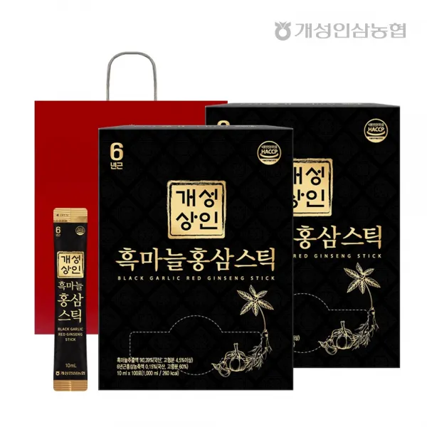 [개성상인] 실속형 대용량 흑마늘홍삼스틱 10ml x 100포 x 2개 /전용쇼핑백 /개성인삼농협, 2개, 10ml 100포