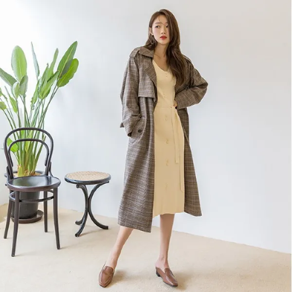  나인 내추럴 체크 트렌치 코트s Ct 1213 