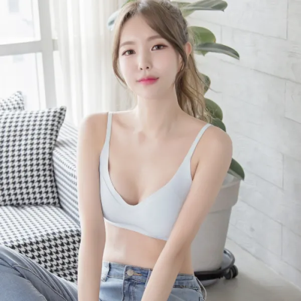 파란 심리스 누디 브라탑 그레이 여성속옷