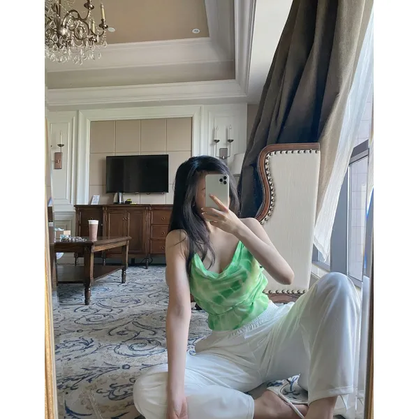 뷔스티에원피스 (/원피스 모두있음)호피 피망 그린색 물결무늬 매듭 탱크탑