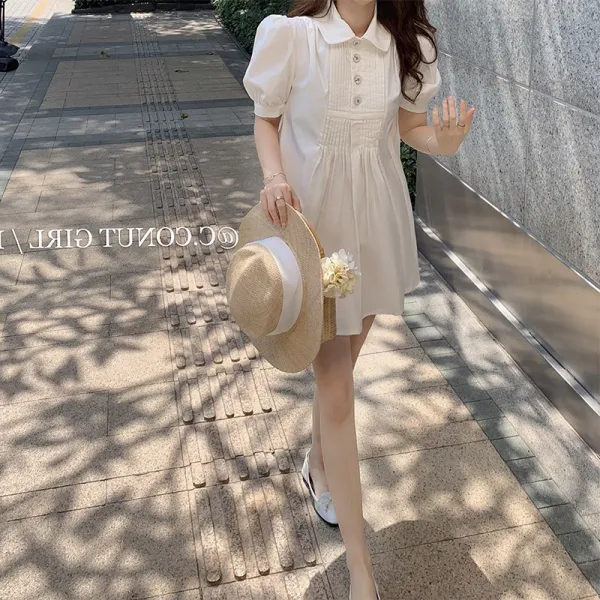 엔젤아띠상점 빈티지 원피스 여성 여름옷 디자인이다 보이핏 볼륨 가볍게 사치한 셀럽 궁정풍 버블 소매 점프슈트