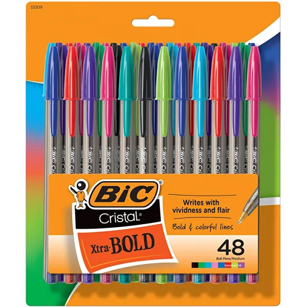 BIC 크리스털 Xtra 볼드 패션 접이식 볼포인트 펜 48팩 뉴 ASSORTED 컬러스 1 6mm 그레이트 컬러 펜 성인 및 어린이 MSBAPP48 AST용 학교용품 노트 출품, 상세페이지 참조