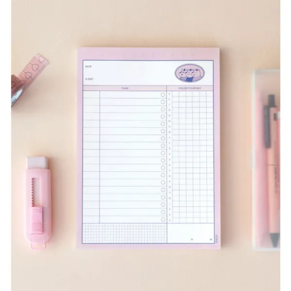 아이코닉 하루 24시간 10분단위 스터디플래너 학습체크 계획 목표 공부 일러스트 스케줄러 플래너, 핑크