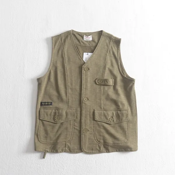 인하마켓 남자슬라브 남성 베스트 조끼 봄계절 슬랍 순면 코튼 카고 다포켓 트렌드 민소매 코트 캐쥬얼 중국식홑저고리