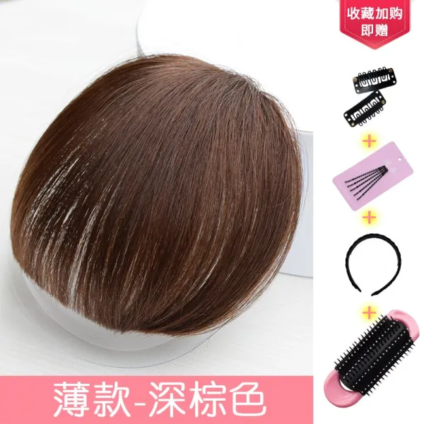 일자로 일제히 가짜 앞머리 여진 머리끝까지 머리칼 두꺼워 보이지 않아, 1, 핸드메이드 처피뱅 얇은 다크브라운