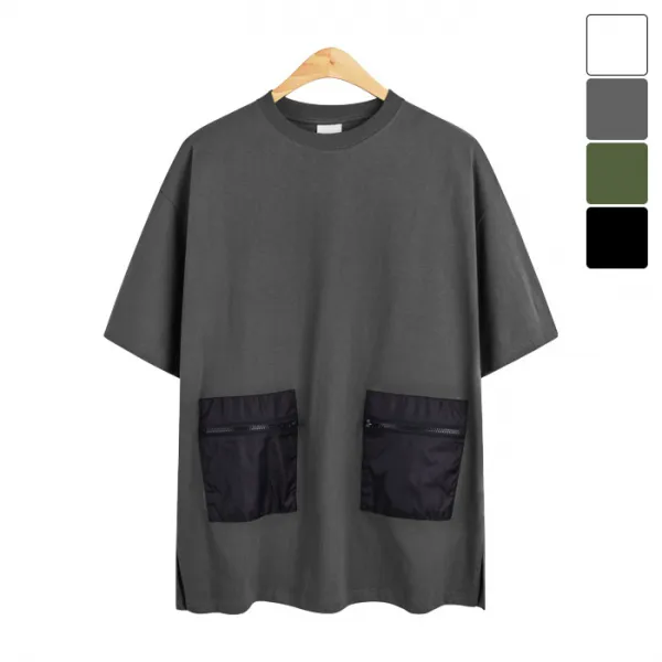  모니즈 오버핏 지퍼 포켓 반팔 티셔츠 Tsb808