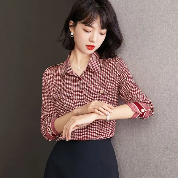 KORELAN 가을 신상 하운드투스 마린 블라우스 프린트 셔츠 상의
